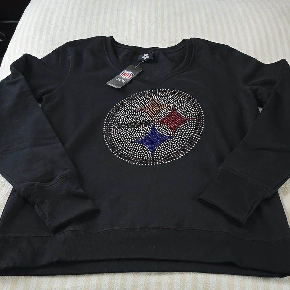 NFL Pittsburgh Steelers Rhinestone V-neck Sweater Size:Medium